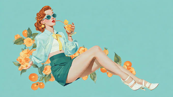 create vintage retro line art illustration