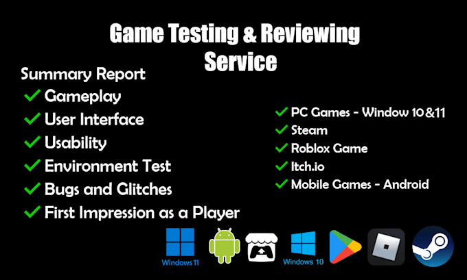 test, play and review your game on steam or android