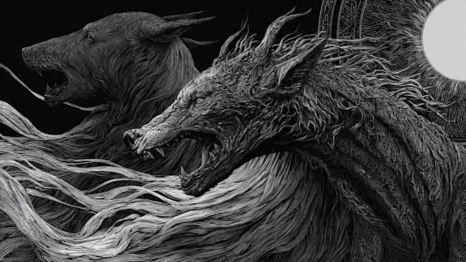 Draw black and white detailed dark art illustration by Batlanhekisang ...