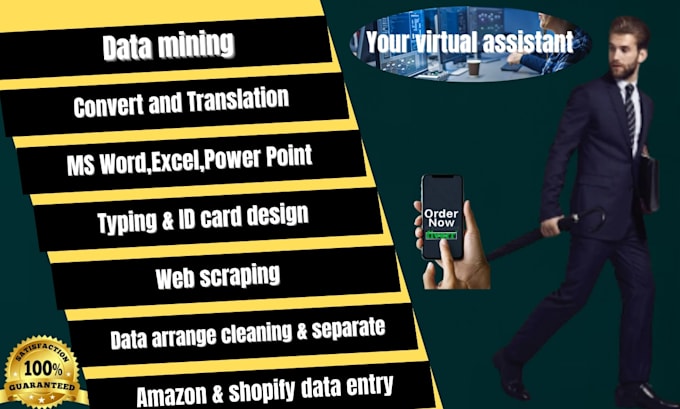 do web research, data entry, email scraping, PDF translation