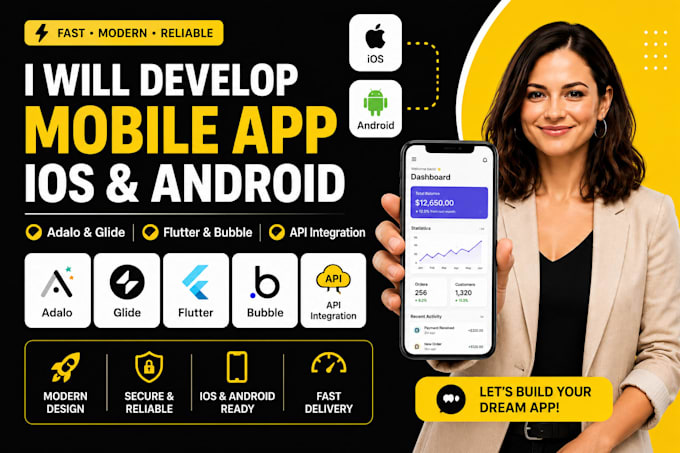 develop mobile app ios android with adalo glide, flutter, bubble API integration