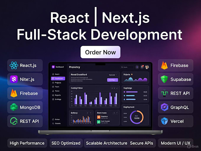 Sviluppare siti web usando react, laravel, node js firebase api