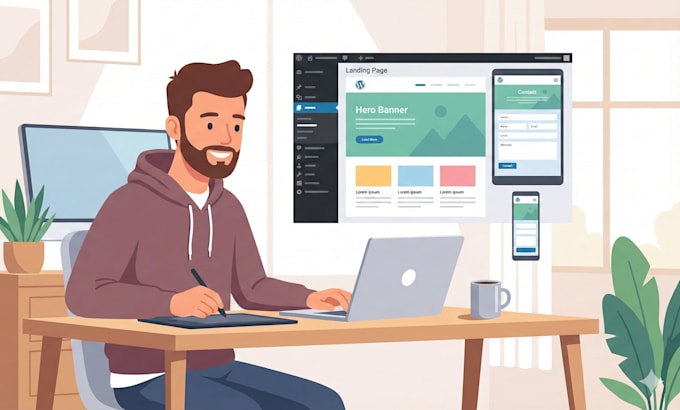 design a modern responsive wordpress landing page using elementor