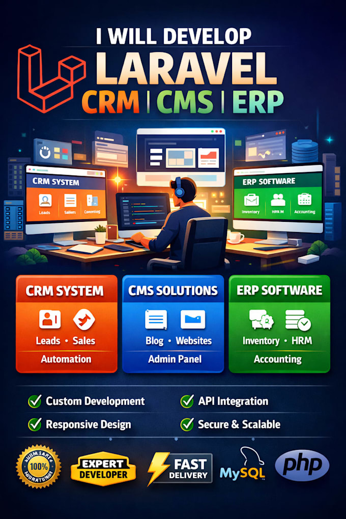 create a custom laravel cms, CRM, erp for your business