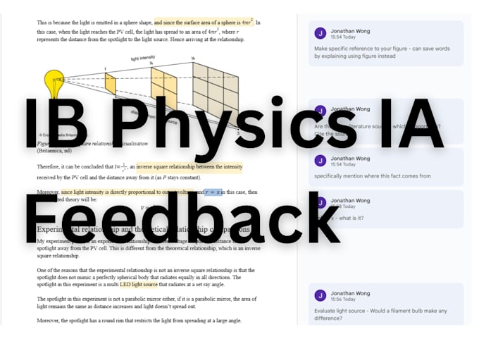 provide detailed feedback for your ib physics ia
