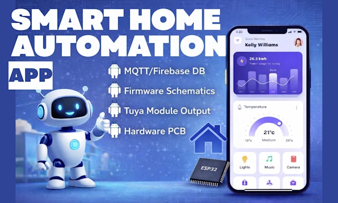 develop smart home automation iot app dashboard and esp32 firmware project