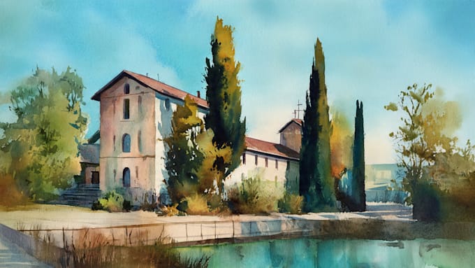 draw original watercolor landscape or architecture art
