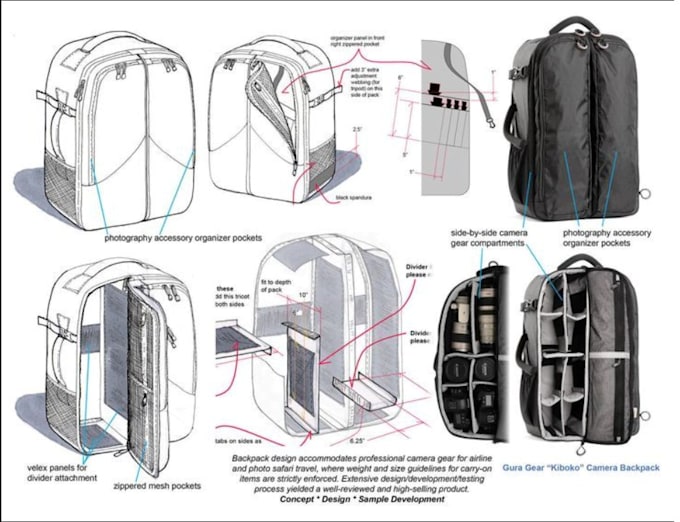 design a fashion handbag, bag, or backpack tech pack
