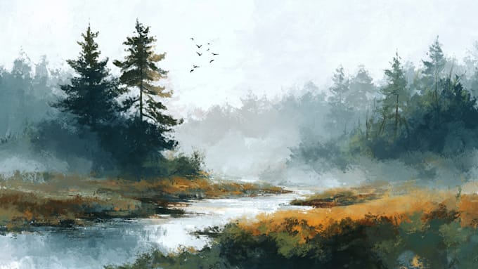draw watercolor landscape illustration in colored