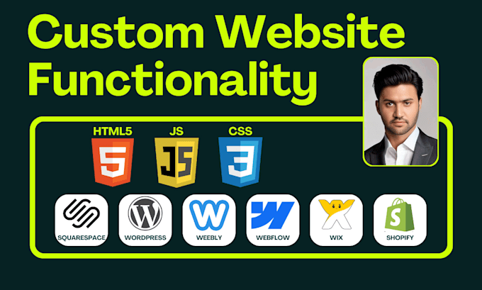add custom functionality to squarespace, wordpress, weebly, or custom website