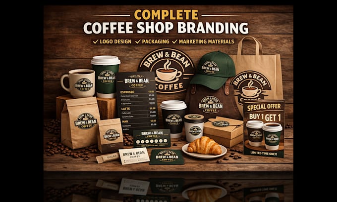 Design a complete coffee shop brand identity from logo to menu to cafe ...