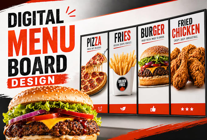 design digital menu board for restaurant, cafe, fast food TV screen menu