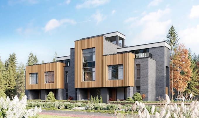 retrofitting exist building exterior,  real estate, landscape, site plan, facade