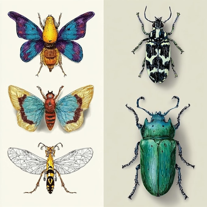 do colour insects illustration