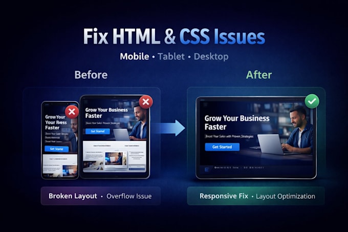 fix HTML CSS responsiveness and layout issues on desktop and mobile