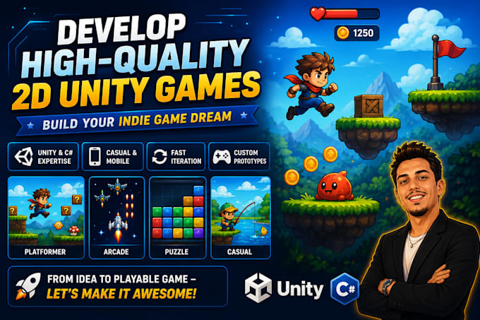 develop a 2d unity game for PC, IOS and android