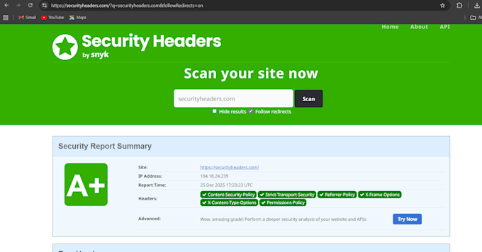 setup wordpress security headers for an a plus grade