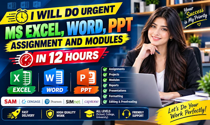 do your microsoft excel ms word assignments project and modules urgently