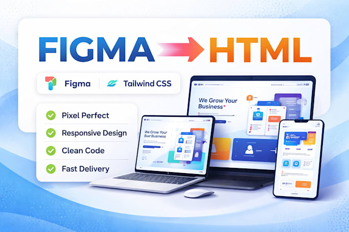 convert figma to responsive html using tailwind or bootstrap