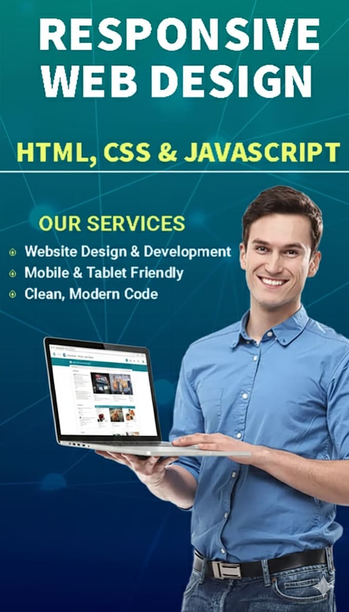 design a responsive website using HTML, CSS, and javascript