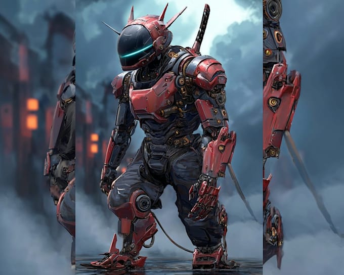 design a anime style mecha robot illustrations