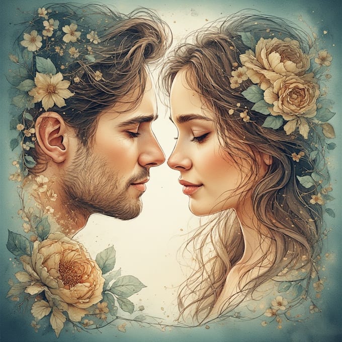 draw a watercolor couple portrait