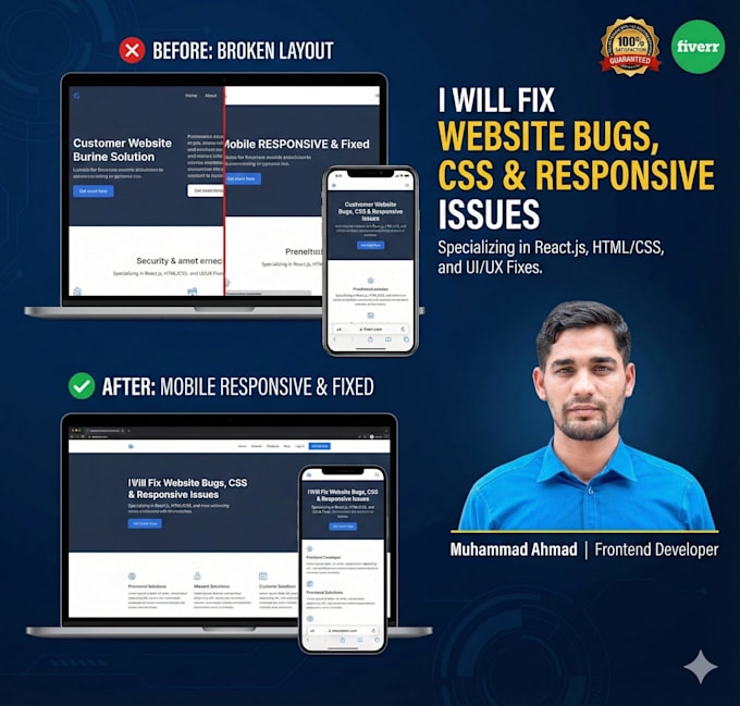 fix website bugs, CSS issues and mobile responsiveness problems