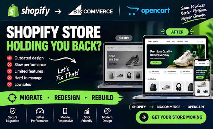 clone, redesign, migrate shopify store to bigcommerce or opencart