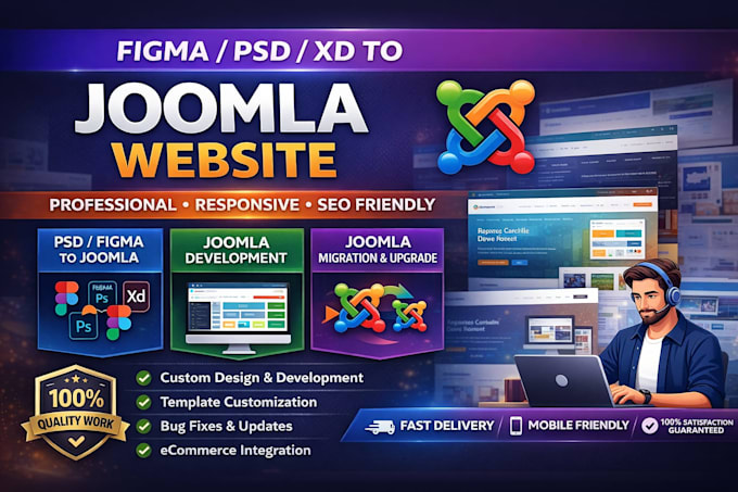 convert figma, PSD or xd to a professional, modern joomla website
