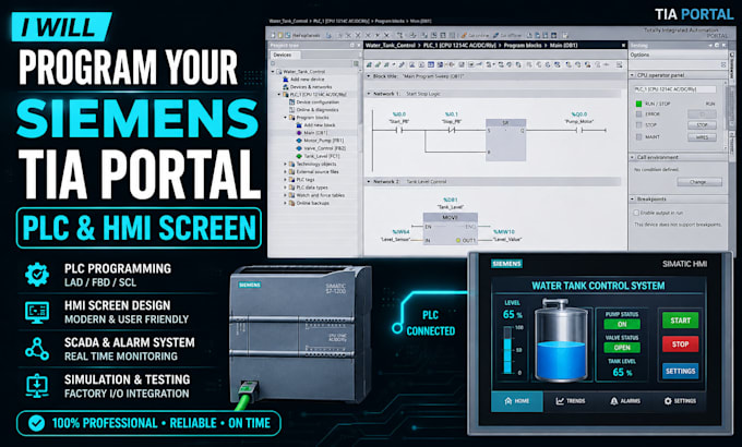 program your siemens tia portal plc and hmi screen