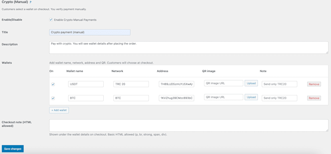 install and deliver wordpress crypto manual payment plugin