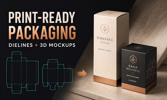 design print ready packaging box label and dieline for your brand