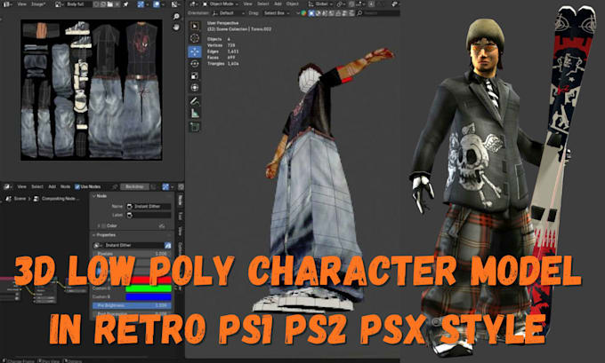 create 3d low poly character model in retro ps1 ps2 psx style