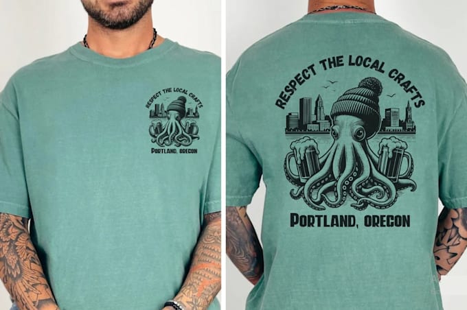 create retro beer octopus takoyaki t shirt logo