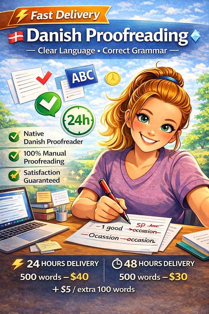 proofread danish text within 24 hours