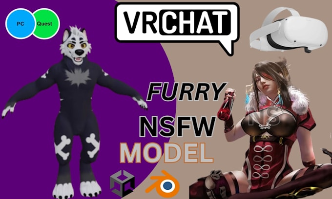 create custom vrchat avatar furry anime vtuber for PC and quest compatible