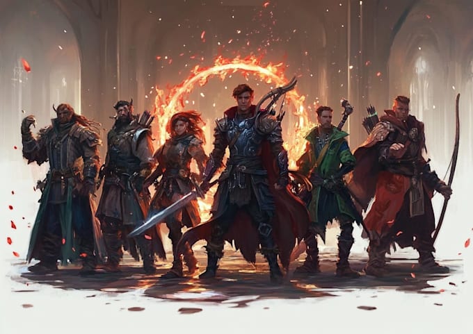 create dnd character or dnd party art illustration