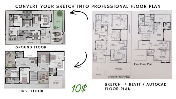 convert your sketch or PDF into detailed revit bim house model