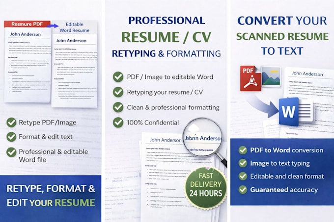 retype, format, and edit your resume or CV professionally