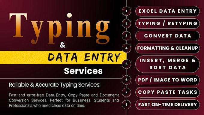 do typing, retyping, data entry and data formatting work accurately