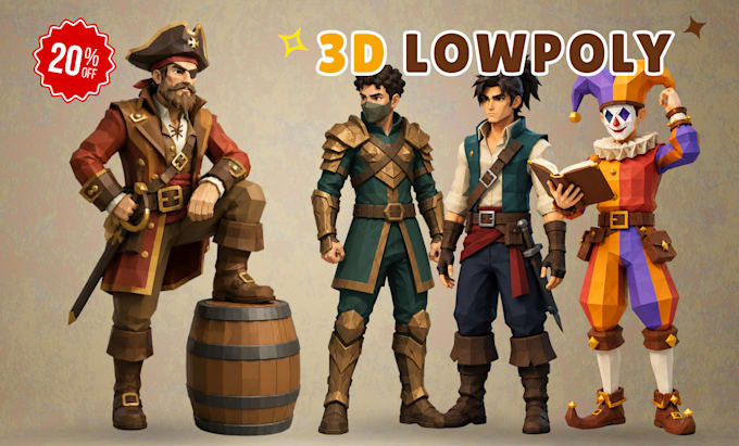 create 3d low poly character modeling, rigging, and animation for game assets
