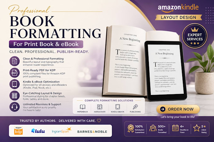 format and typeset your book interior for KDP ingramspark paperback and ebook