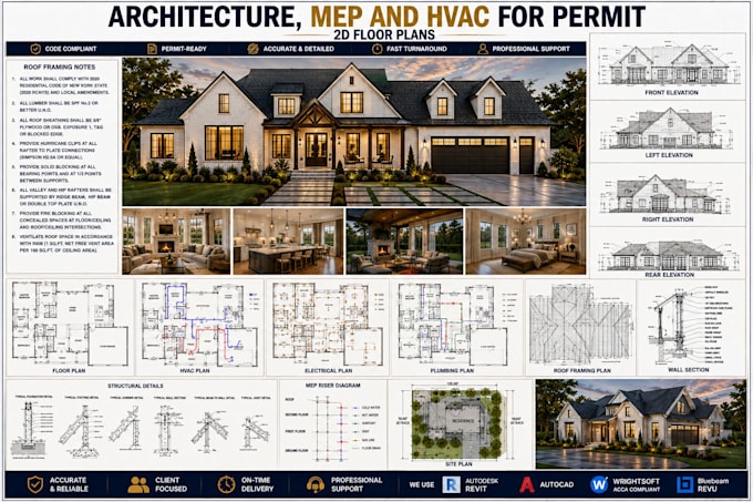 revit architectural drawing, cad floor plan, mep, hvac for city permit