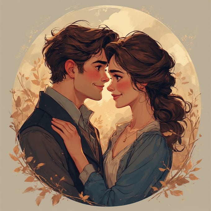 draw a cute cartoon couple portrait