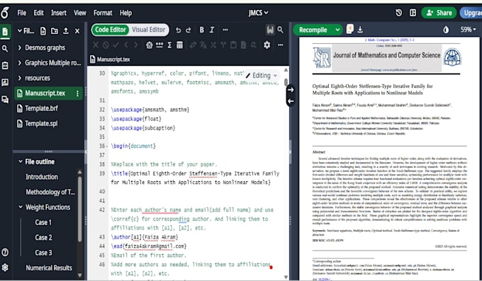 design your research document using latex in any template