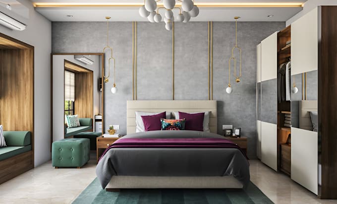 Do 3d interior bedroom and bathroom design and realistic rendering by ...