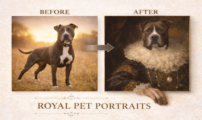 create a custom royal pet and pet owner portrait