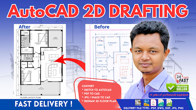 Convert pdf, sketch, or image to autocad dwg expertly by Apurbajs | Fiverr