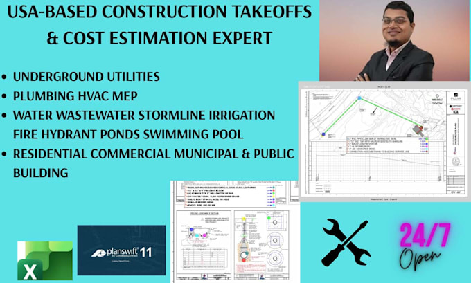 do underground utilities plumbing takeoff estimation with planswift excel