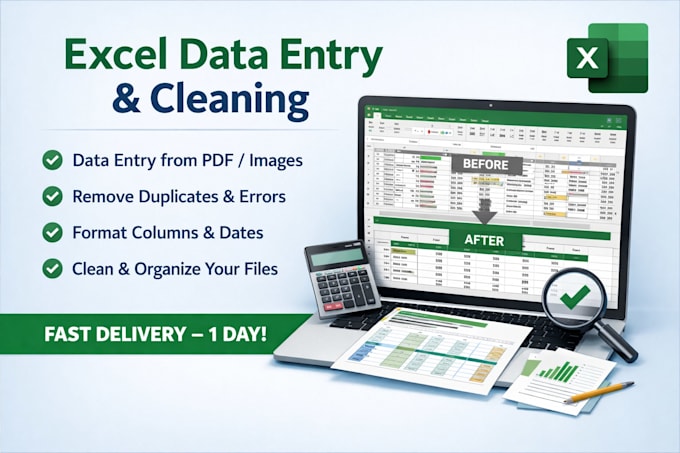 do accurate data entry and excel data cleaning in 1 day